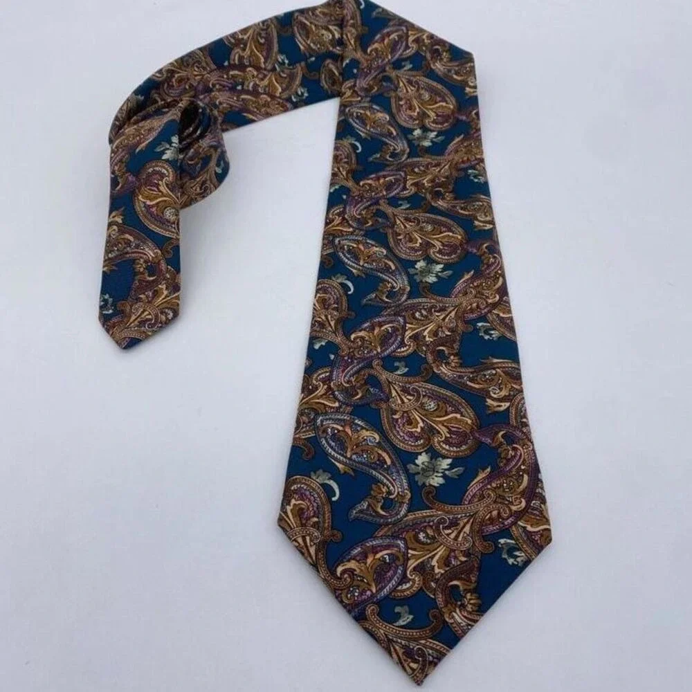 Christian Dior Necktie Gold Monsieur Silk Paisley Hand Finished Woven USA Made